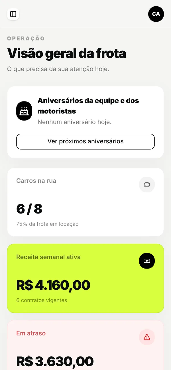O sistema aberto no celular